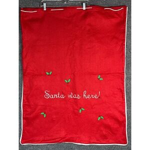 Christmas 'Santa Was Here' Red Felt Gift Bag Sack Holly Bells Drawstring